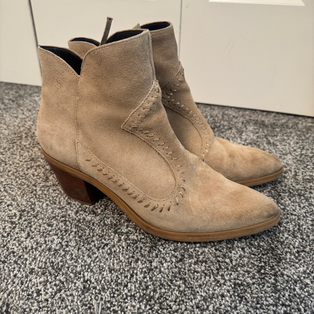 Rebecca Minkoff Lulu Heel Booties Pointed Toe Oil Suede Taupe Size 8M